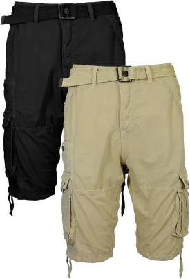 2 Pack Men's Distressed Cotton Cargo Belted Shorts (Size 30-42)