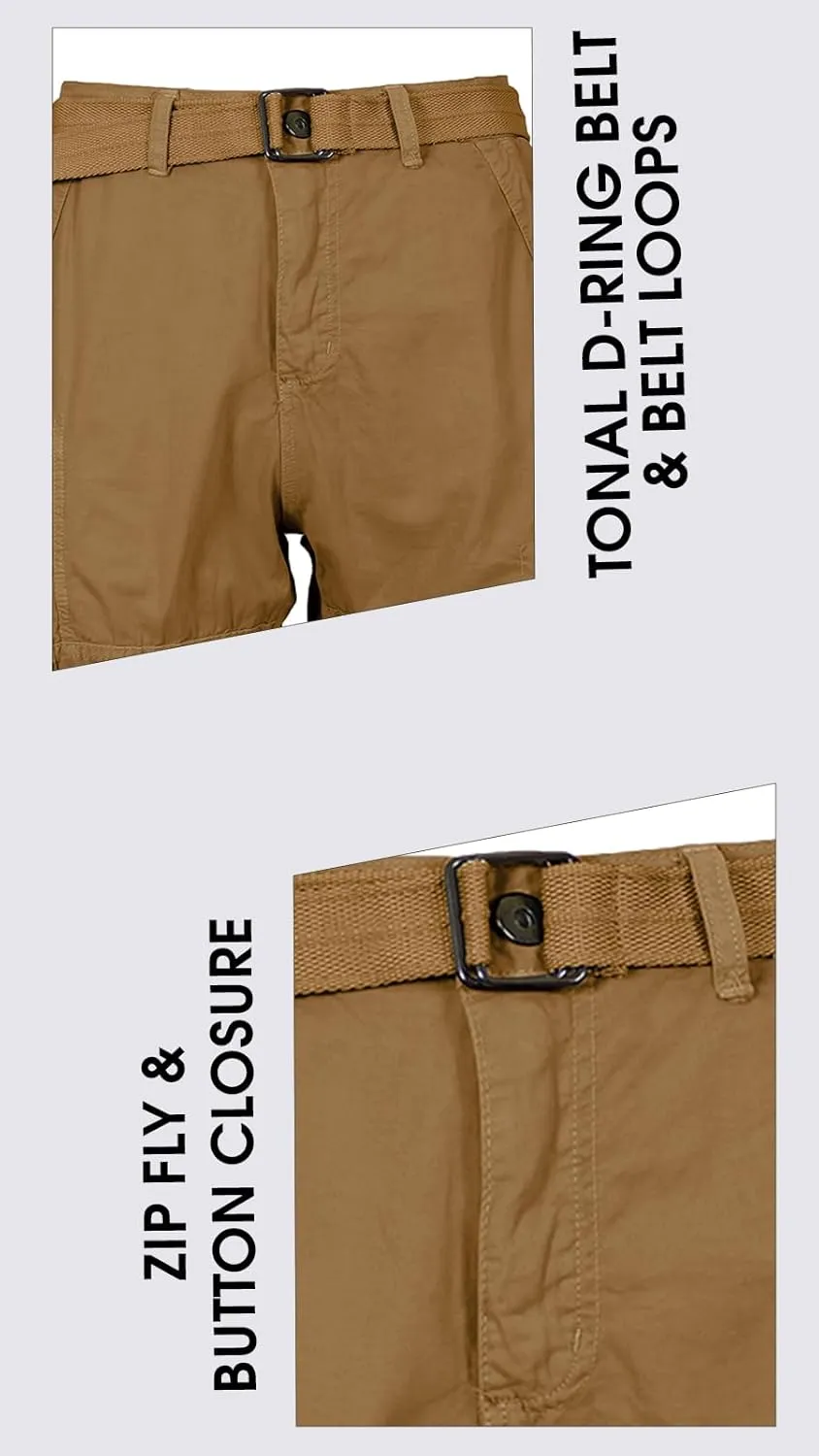 2 Pack Men's Distressed Cotton Cargo Belted Shorts (Size 30-42)