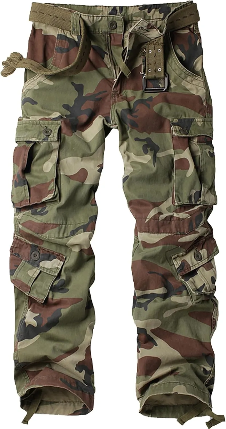 AKARMY Men's Camo Cargo Work Pants Cotton Casual Tactical Combat Military Wild BDU Ripstop Trousers with Multi Pockets