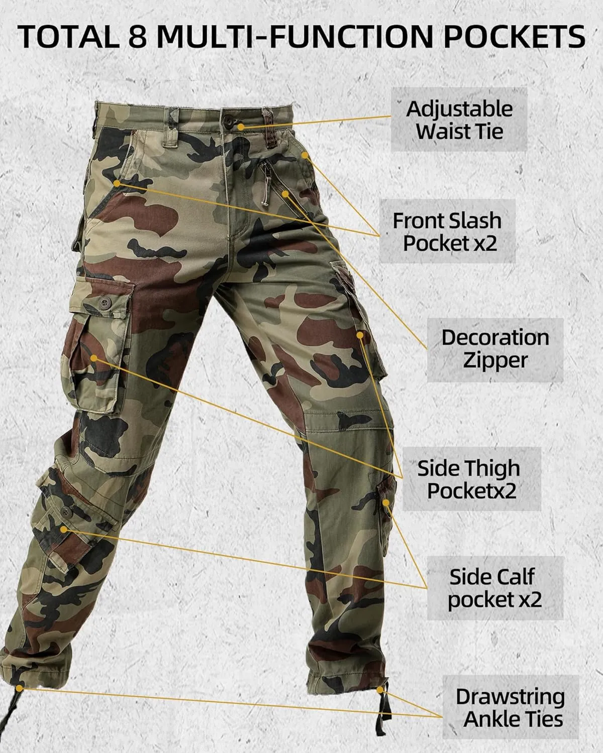 AKARMY Men's Camo Cargo Work Pants Cotton Casual Tactical Combat Military Wild BDU Ripstop Trousers with Multi Pockets