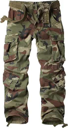 AKARMY Men's Camo Cargo Work Pants Cotton Casual Tactical Combat Military Wild BDU Ripstop Trousers with Multi Pockets