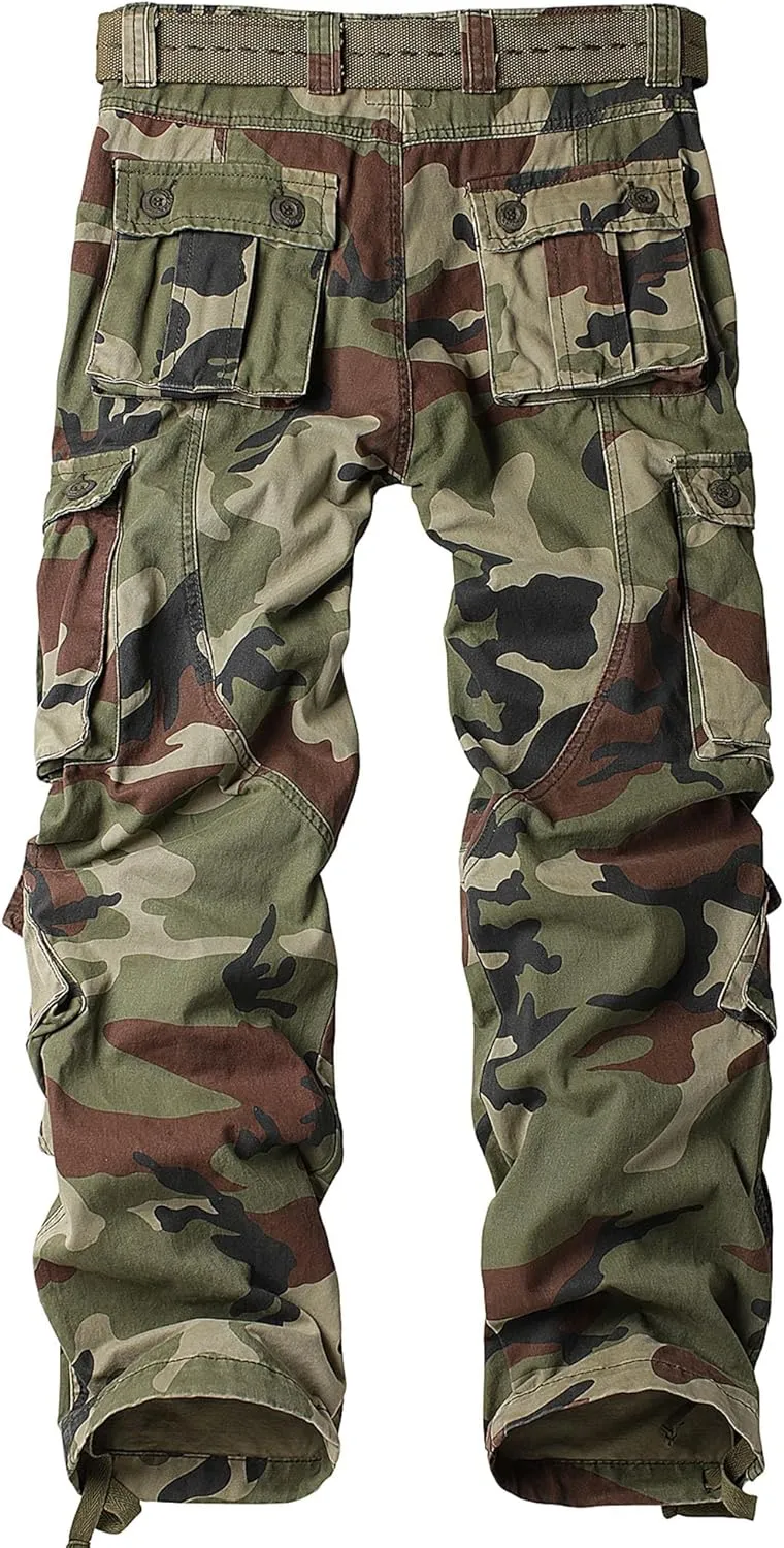 AKARMY Men's Camo Cargo Work Pants Cotton Casual Tactical Combat Military Wild BDU Ripstop Trousers with Multi Pockets