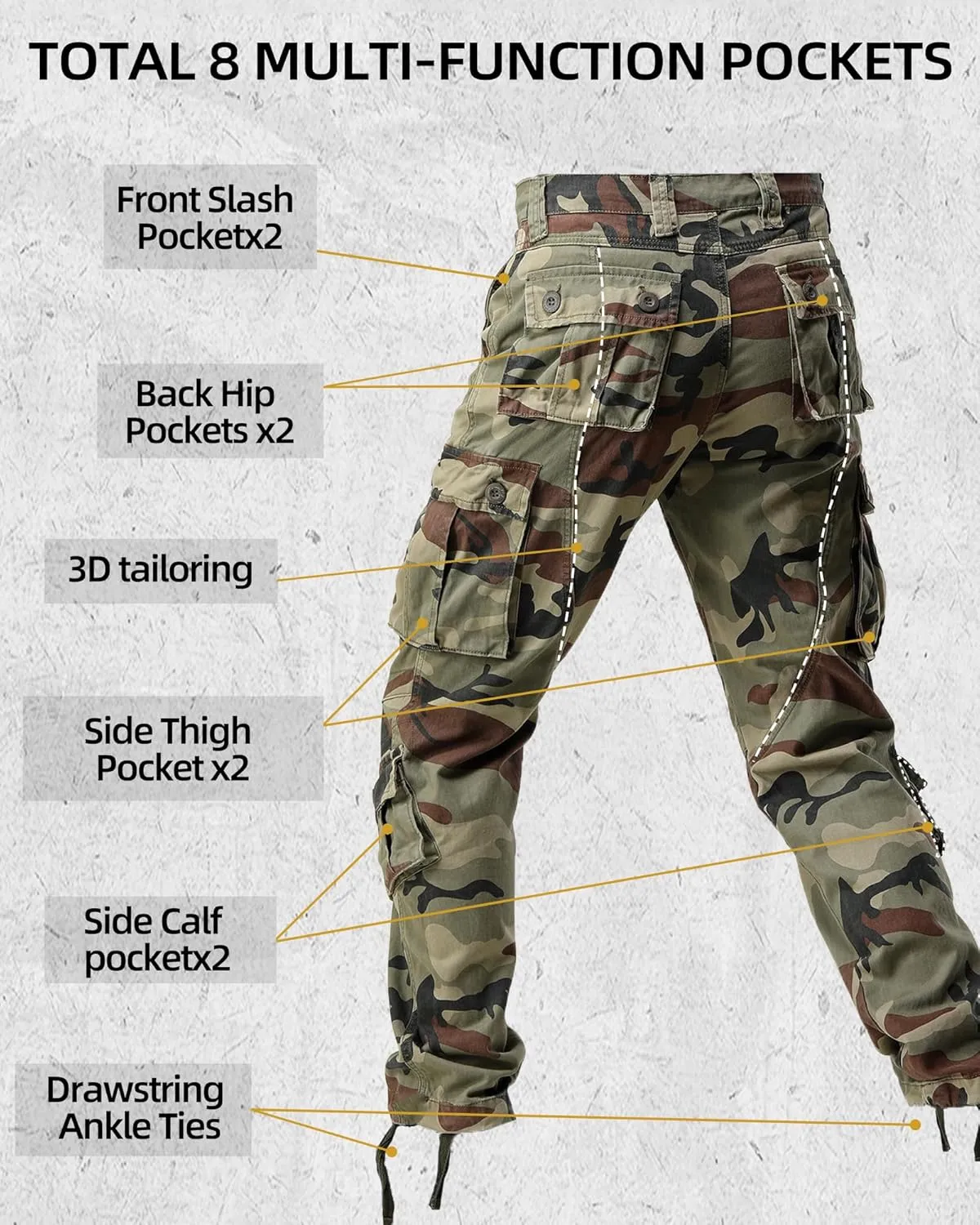 AKARMY Men's Camo Cargo Work Pants Cotton Casual Tactical Combat Military Wild BDU Ripstop Trousers with Multi Pockets