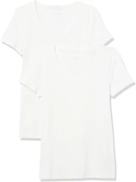 Amazon Essentials Women's Slim-Fit Short-Sleeve V-Neck T-Shirt, Pack of 2