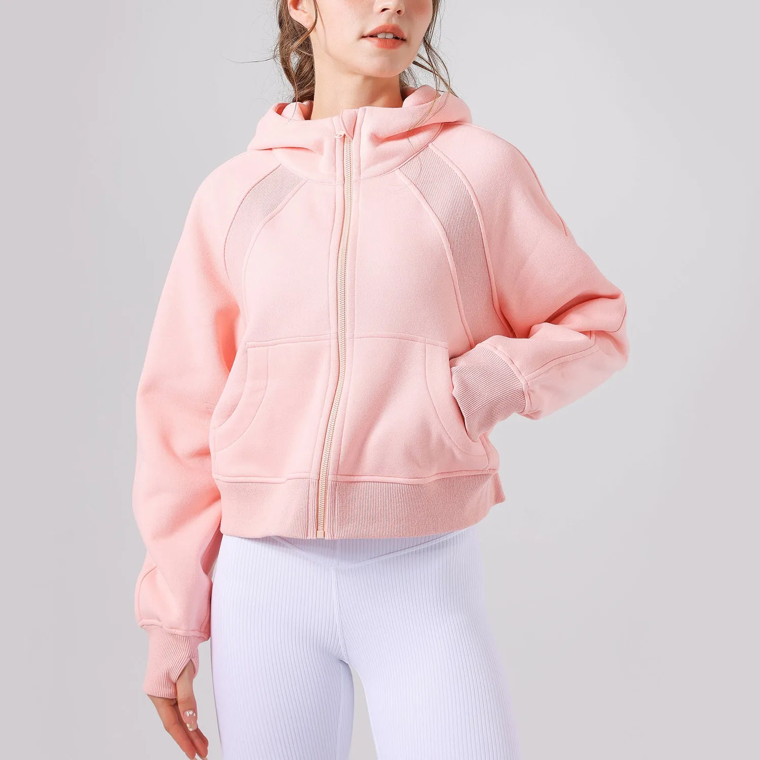 Autumn Winter Yoga Wear Hooded Sweater Thick Loose Casual Full Zipper Sports Jacket Women Workout Clothes