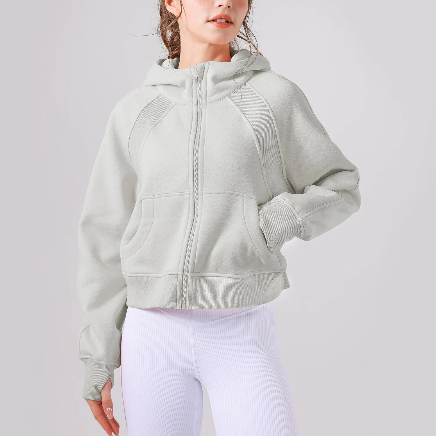Autumn Winter Yoga Wear Hooded Sweater Thick Loose Casual Full Zipper Sports Jacket Women Workout Clothes