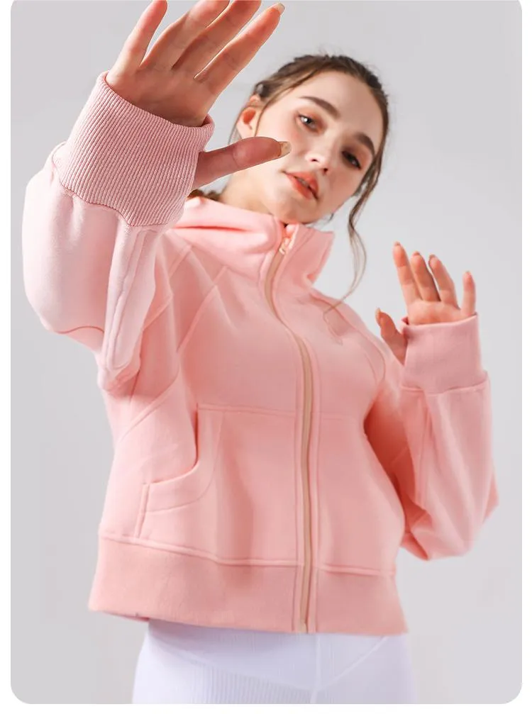 Autumn Winter Yoga Wear Hooded Sweater Thick Loose Casual Full Zipper Sports Jacket Women Workout Clothes