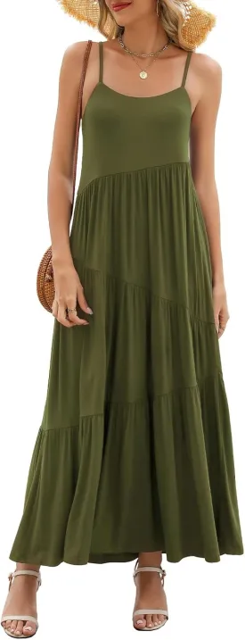 Berydress Summer Dresses for Women 2025 Spaghetti Strap Sundress Flowy Tiered Casual Boho Vacation Long Maxi Sun Dress