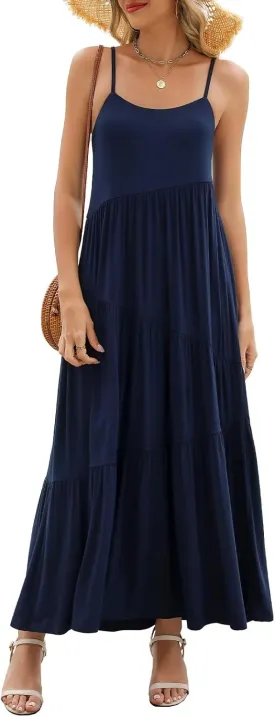 Berydress Summer Dresses for Women 2025 Spaghetti Strap Sundress Flowy Tiered Casual Boho Vacation Long Maxi Sun Dress