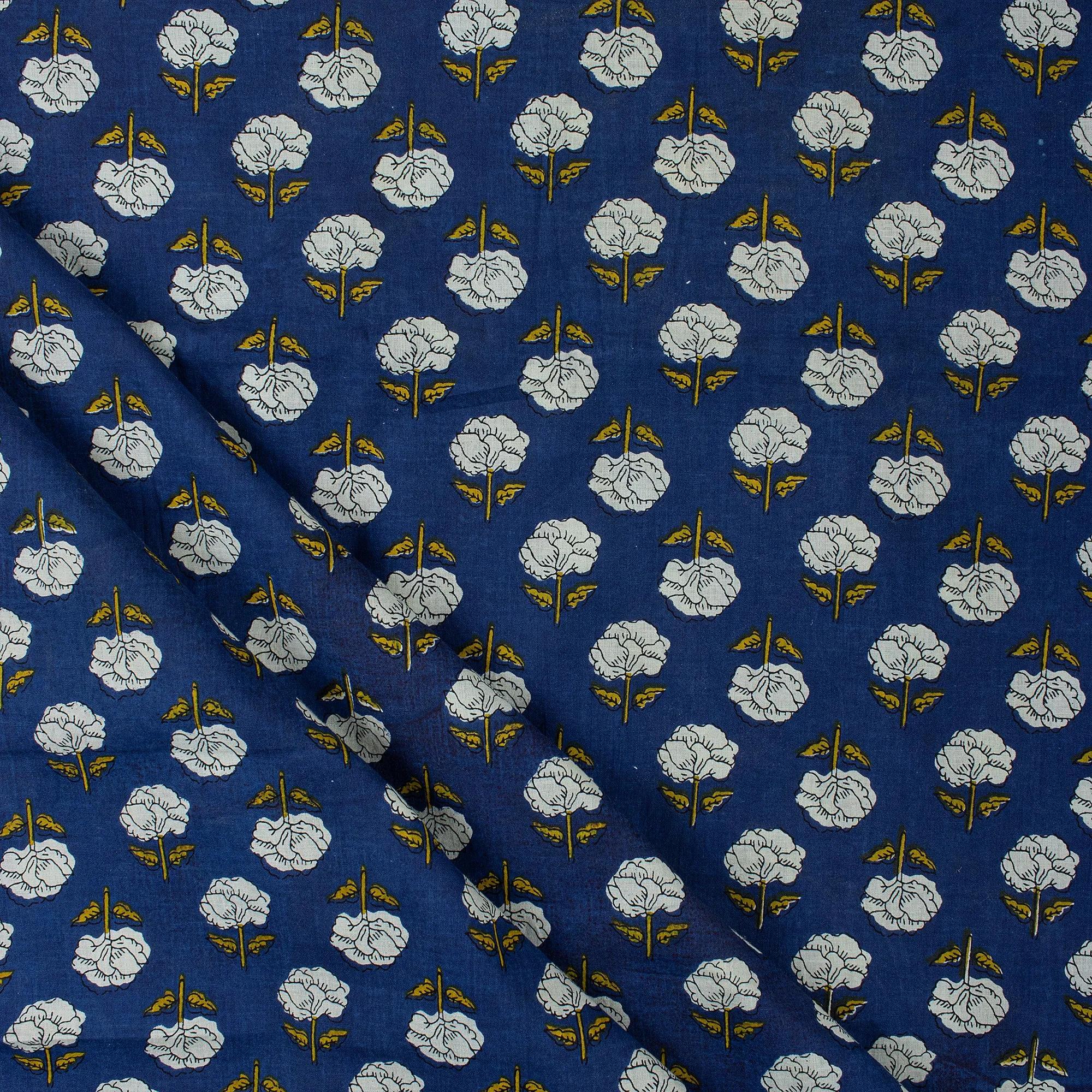 Blue Floral Soft Cotton Bagru Print Fabric