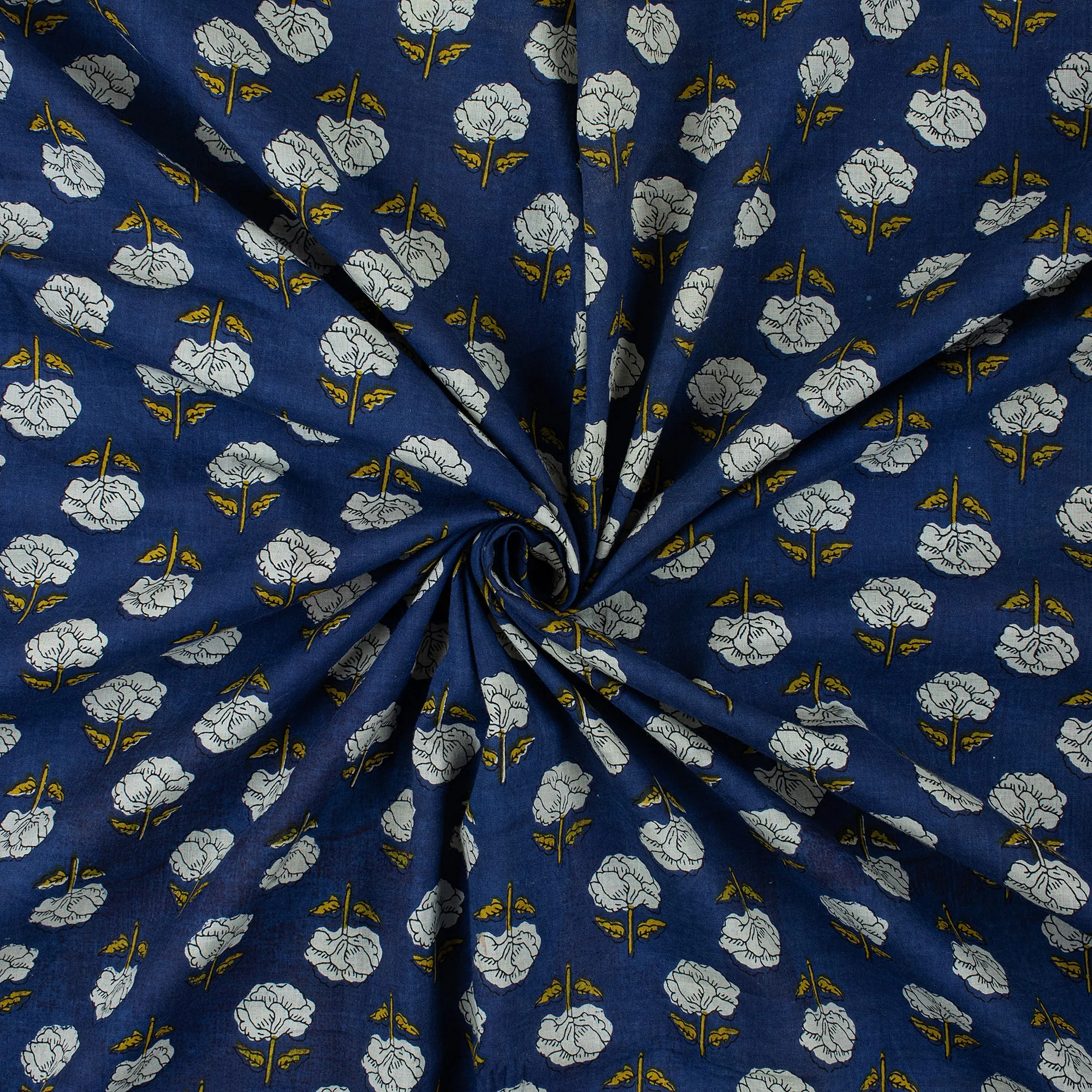 Blue Floral Soft Cotton Bagru Print Fabric