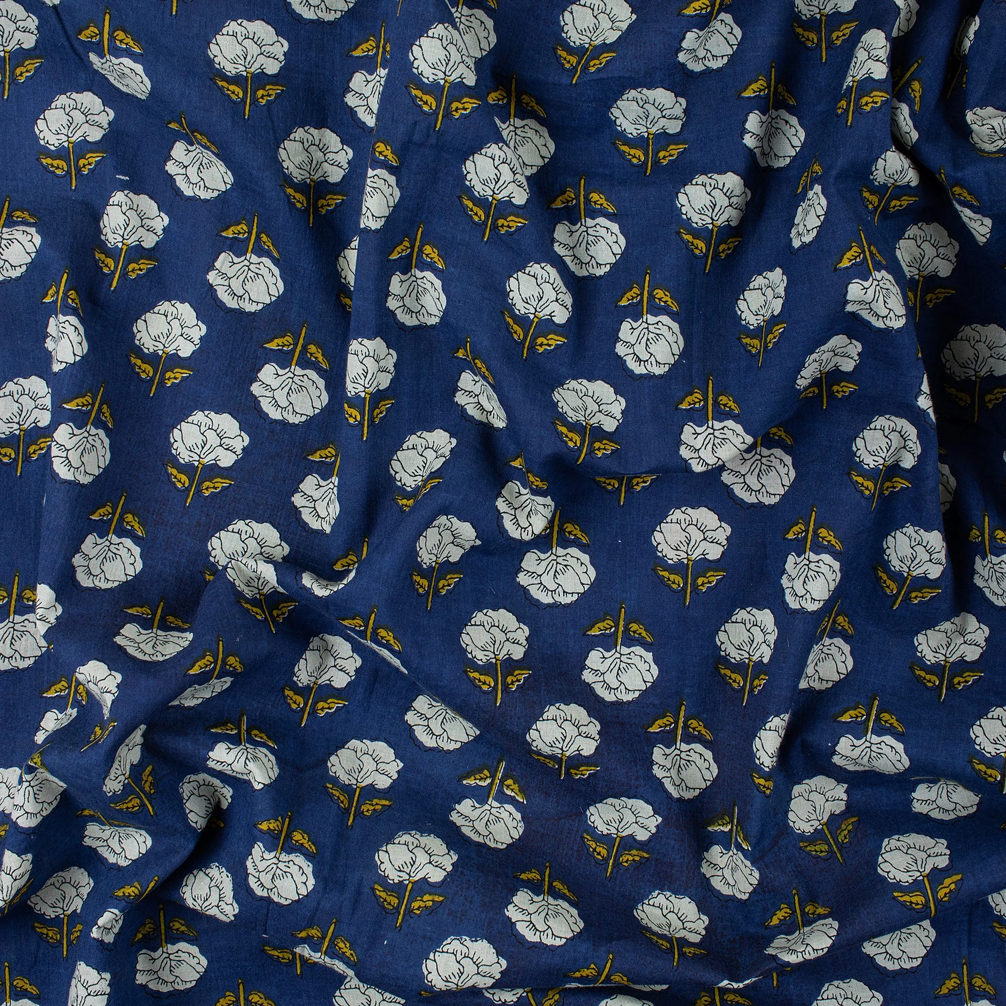Blue Floral Soft Cotton Bagru Print Fabric