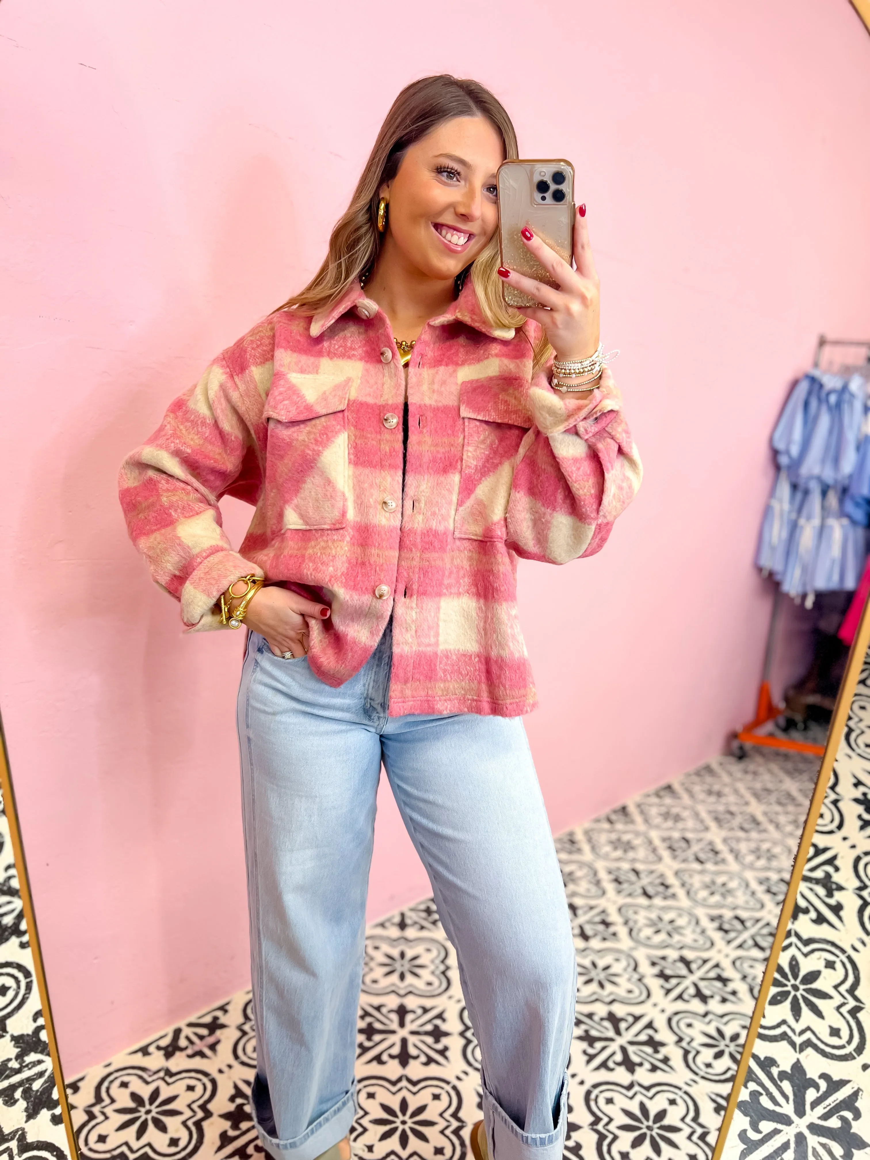 Blush & Cream Cozy Shacket