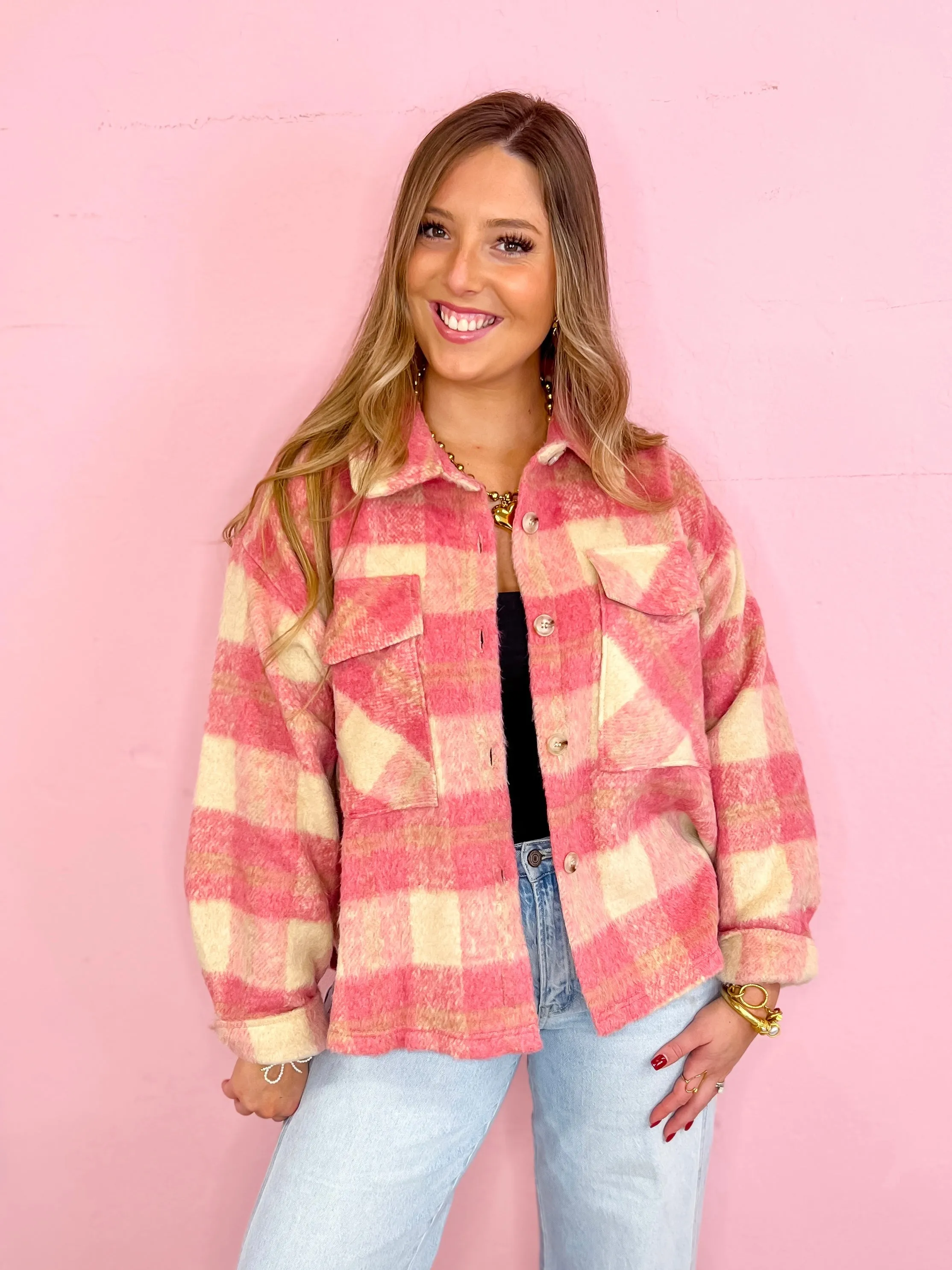 Blush & Cream Cozy Shacket