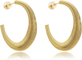 Coil Spring Hoop Earrings For Women, 18K Gold Plated Stainless steel Hoop Huggie Earrings Chunky Twisted Bamboo