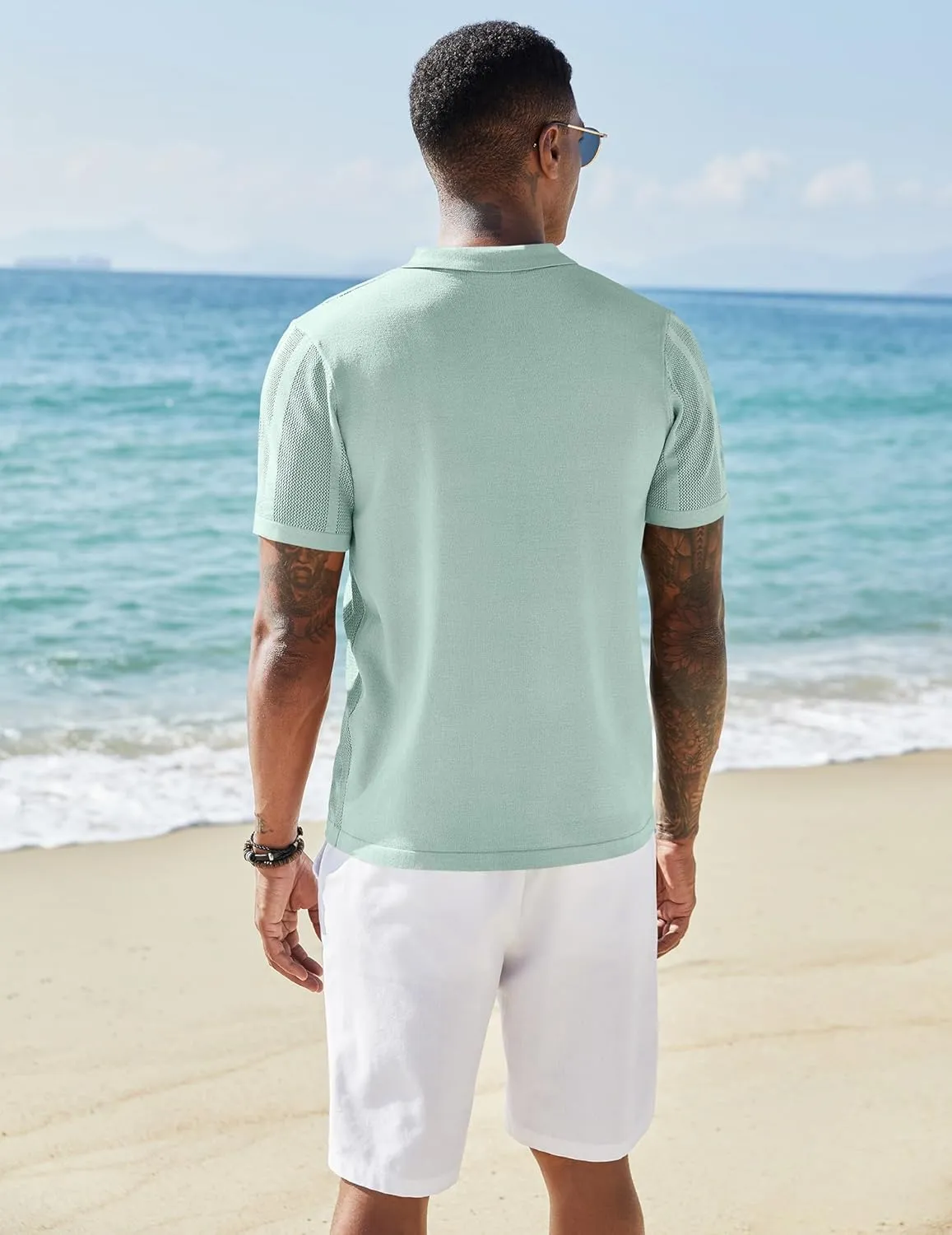COOFANDY Men's Knit Shirts Short Sleeve Button Down Polo Shirt Vintage Casual Beach Shirt Summer Tops