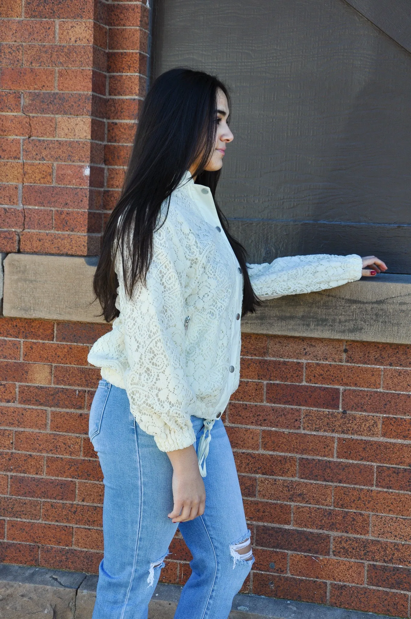 Cream Lace Bomber Jacket