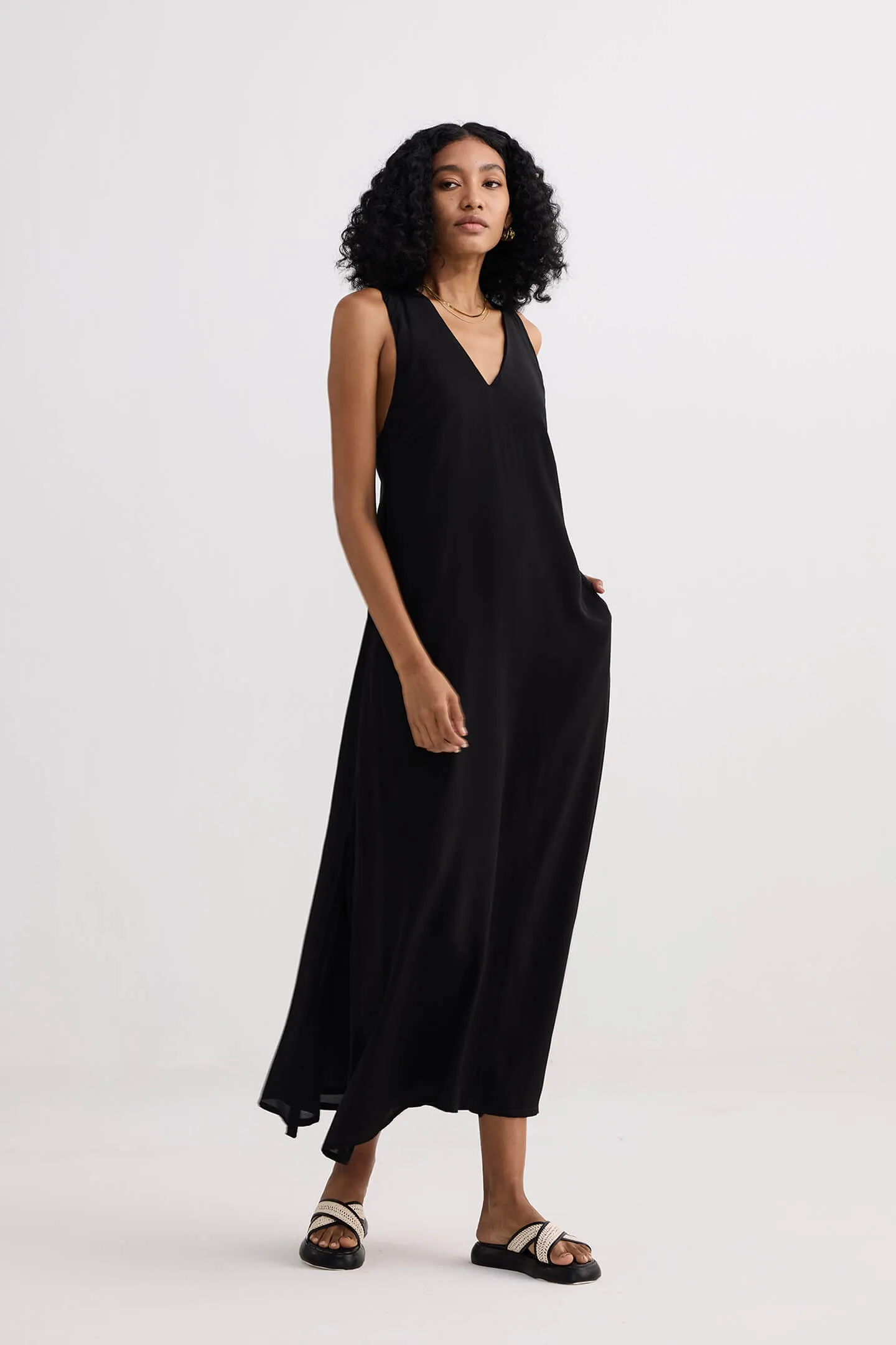 Crossed in Chic Sleeveless Maxi Dress in Black