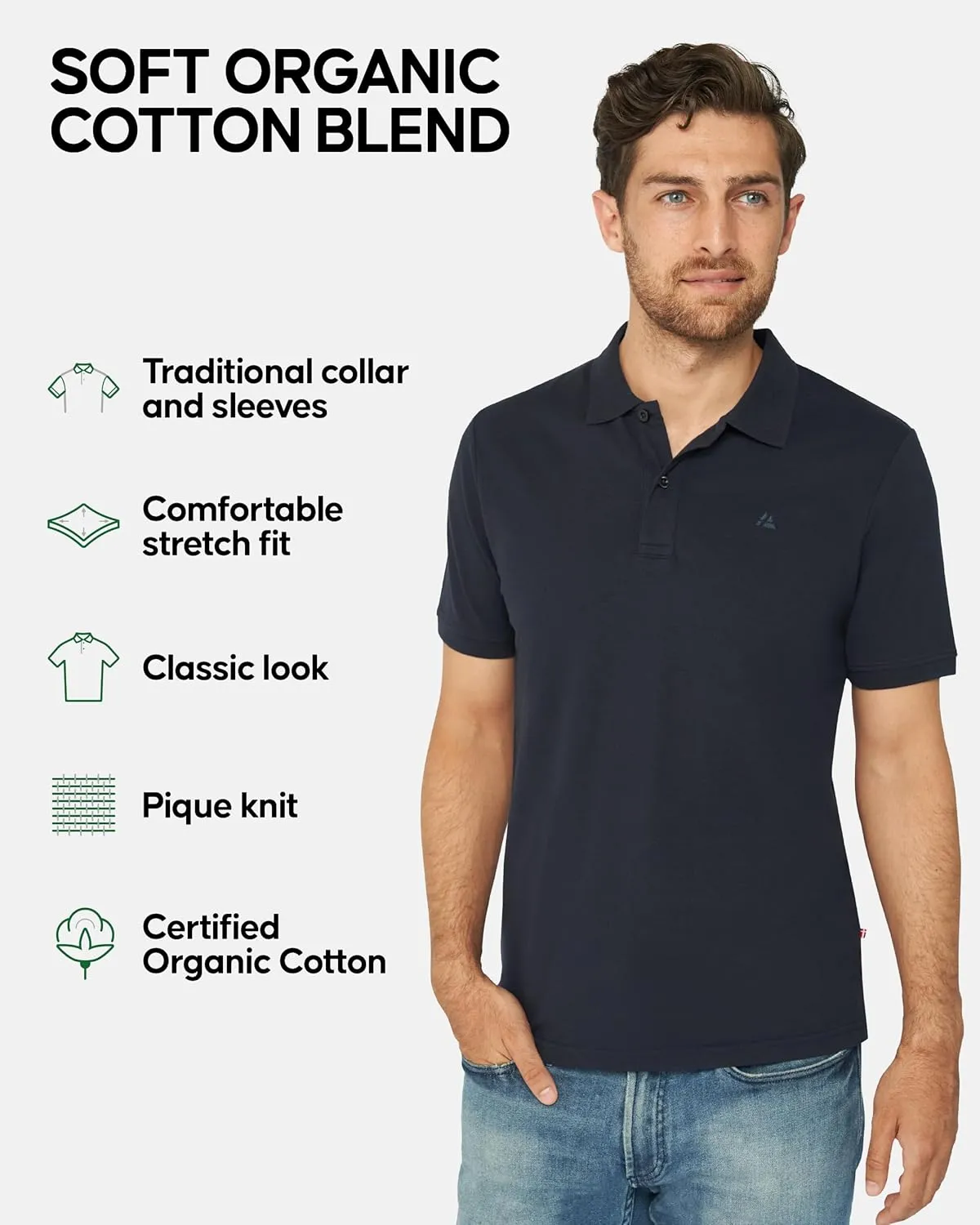 DANISH ENDURANCE Men's Polo Shirt, Organic Cotton, Short Sleeve, Classic, Golf, 1 and 2 Pack