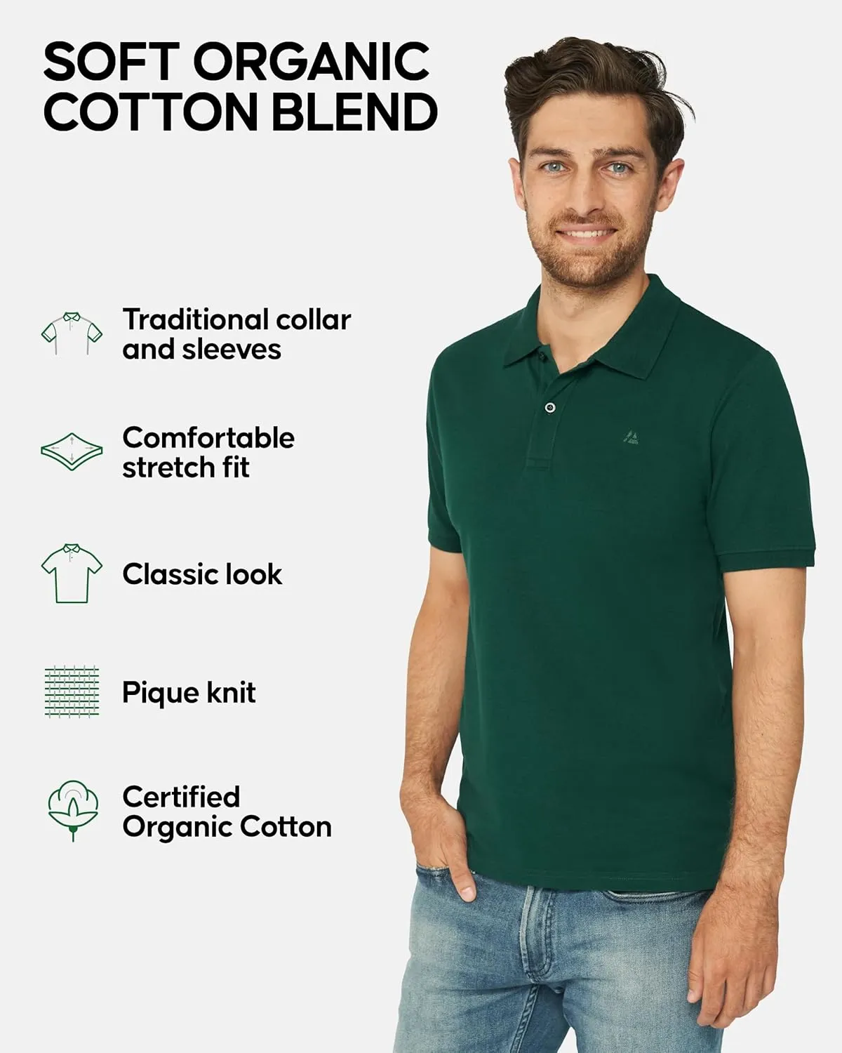 DANISH ENDURANCE Men's Polo Shirt, Organic Cotton, Short Sleeve, Classic, Golf, 1 and 2 Pack