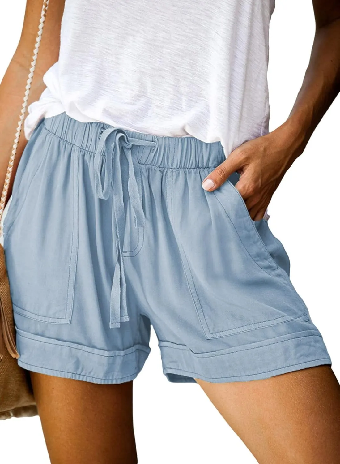 Dokotoo Womens Comfy Drawstring Casual Elastic Waist Pocketed Shorts