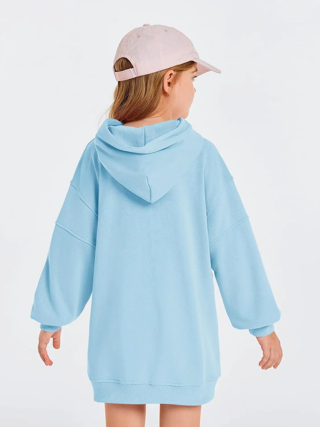 Haloumoning Girls Hoodie Dress Long Sleeve Hooded Sweatshirts Dress Cute Fall Outfits with Pockets 5-14 Years