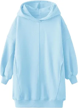 Haloumoning Girls Hoodie Dress Long Sleeve Hooded Sweatshirts Dress Cute Fall Outfits with Pockets 5-14 Years