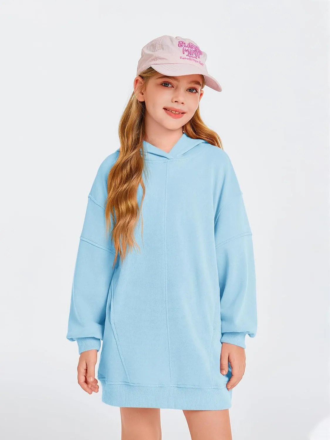 Haloumoning Girls Hoodie Dress Long Sleeve Hooded Sweatshirts Dress Cute Fall Outfits with Pockets 5-14 Years