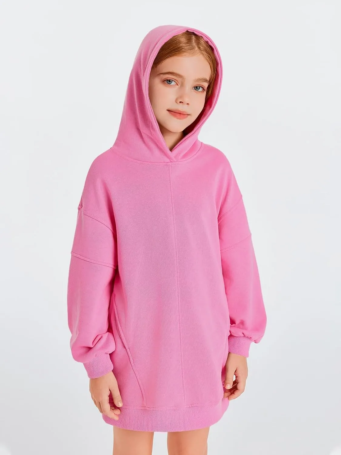 Haloumoning Girls Hoodie Dress Long Sleeve Hooded Sweatshirts Dress Cute Fall Outfits with Pockets 5-14 Years