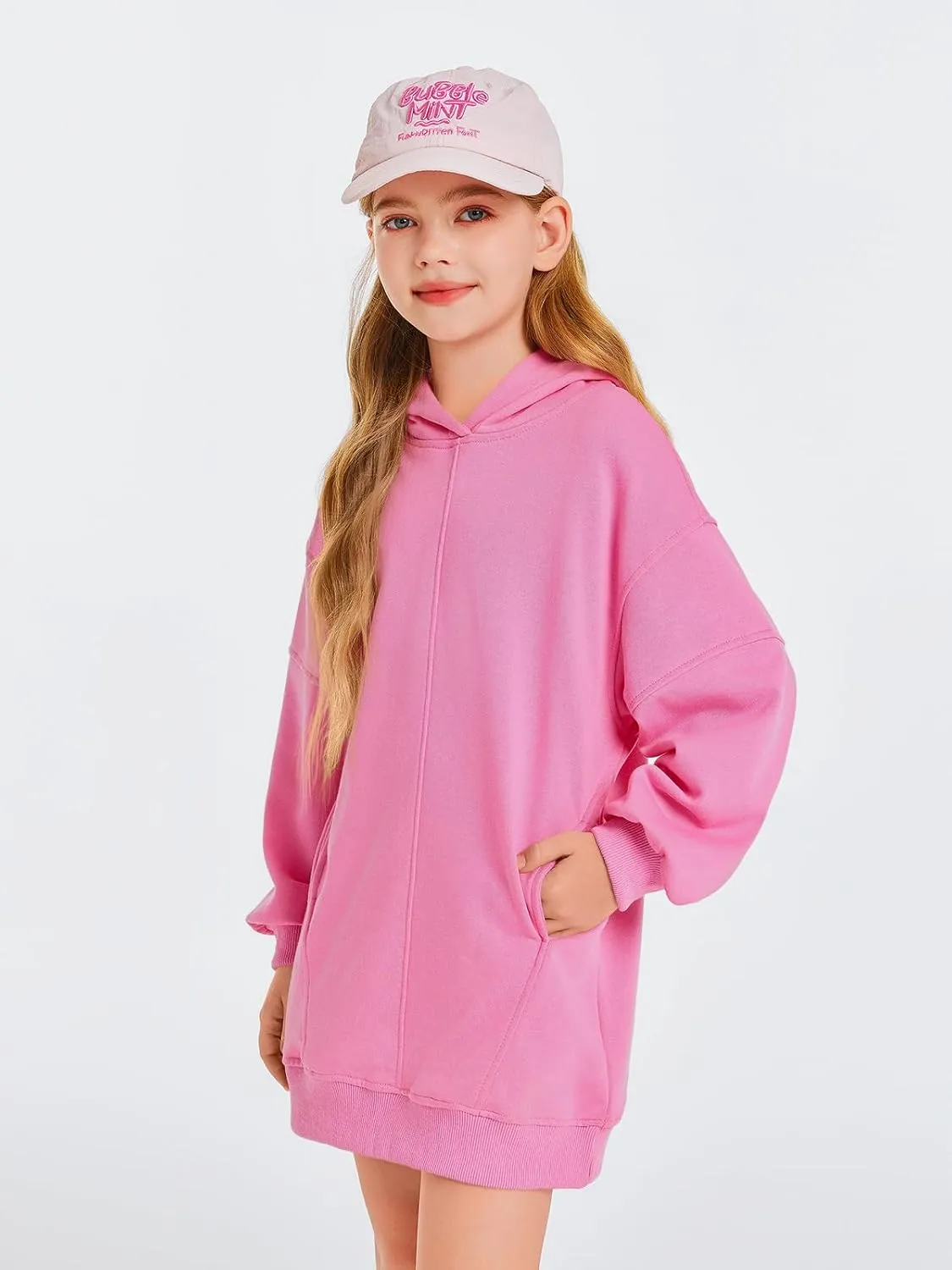 Haloumoning Girls Hoodie Dress Long Sleeve Hooded Sweatshirts Dress Cute Fall Outfits with Pockets 5-14 Years