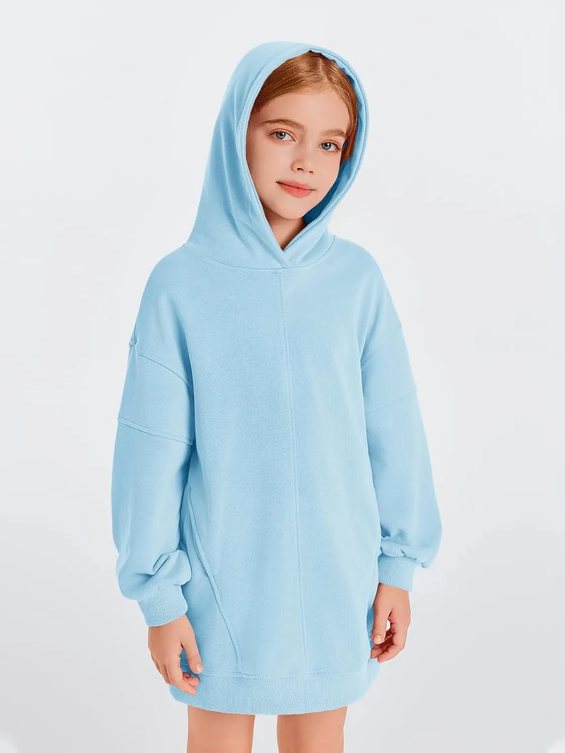 Haloumoning Girls Hoodie Dress Long Sleeve Hooded Sweatshirts Dress Cute Fall Outfits with Pockets 5-14 Years