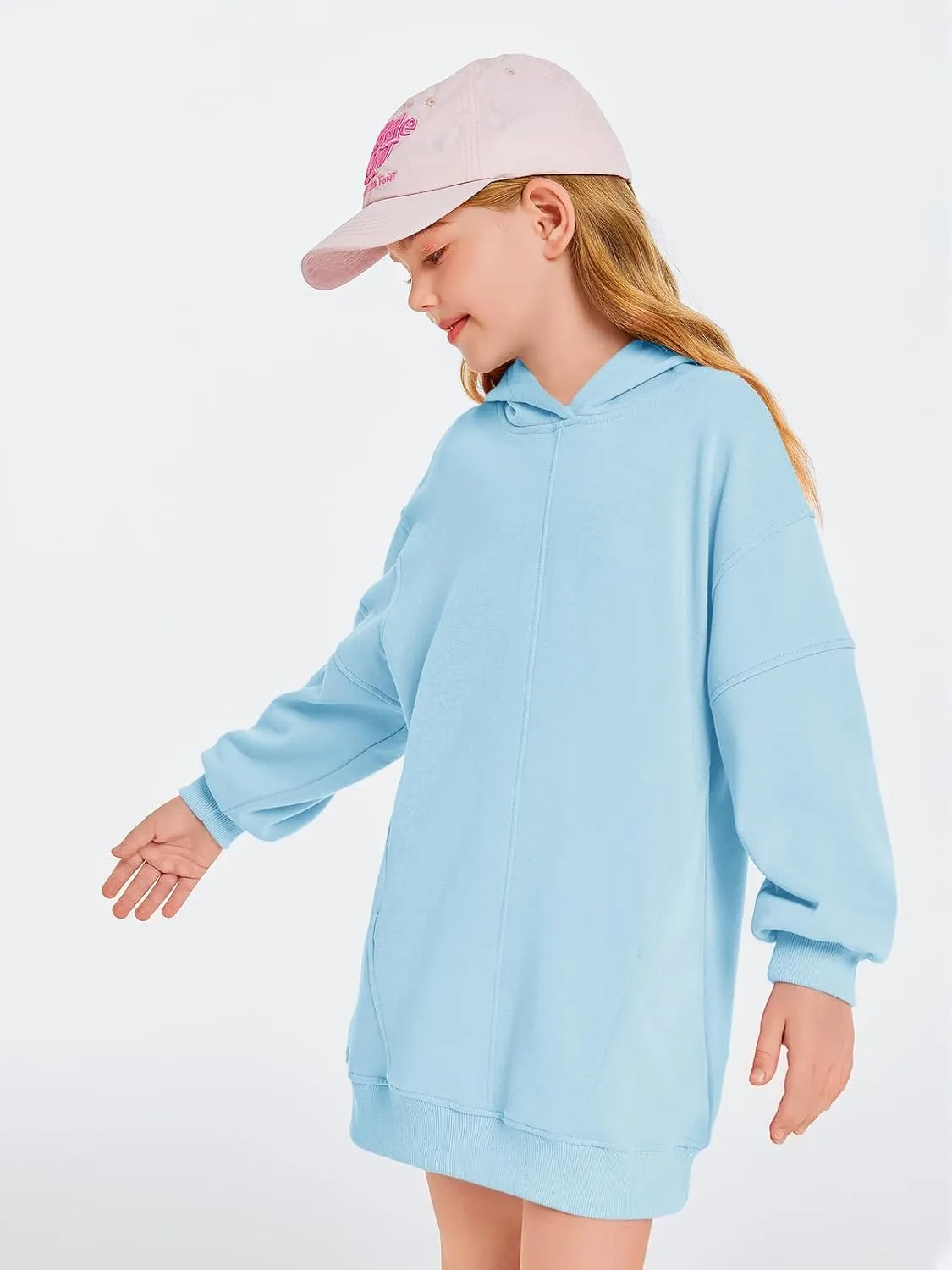 Haloumoning Girls Hoodie Dress Long Sleeve Hooded Sweatshirts Dress Cute Fall Outfits with Pockets 5-14 Years