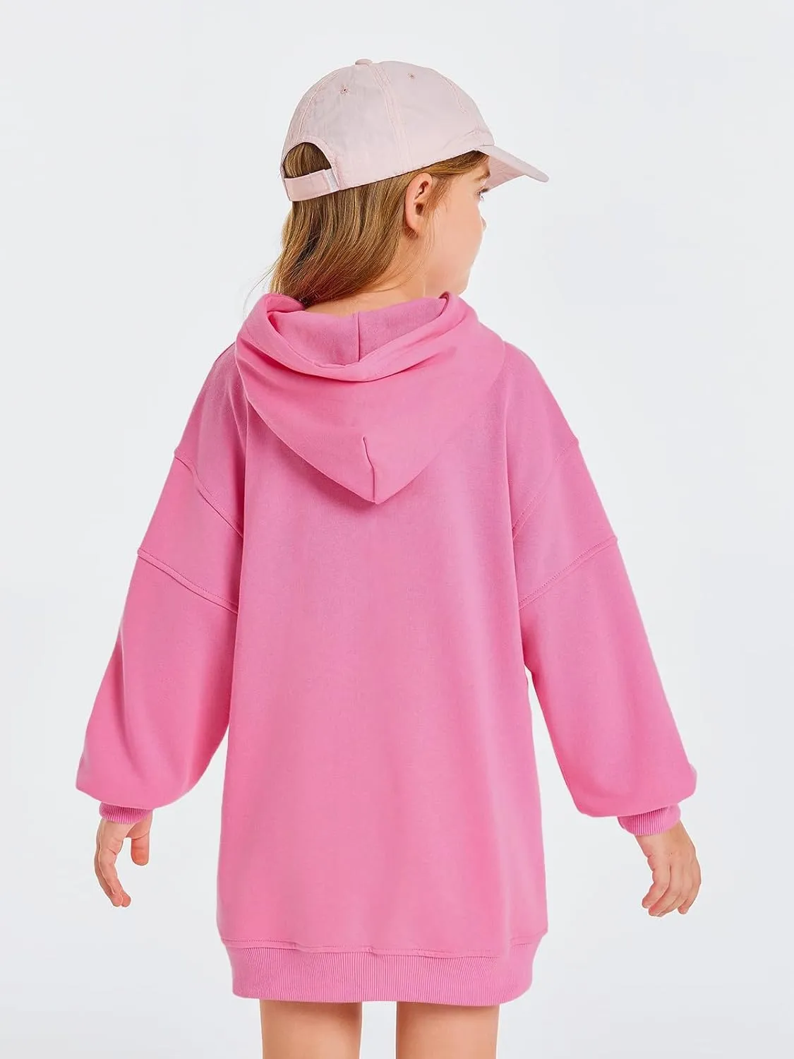 Haloumoning Girls Hoodie Dress Long Sleeve Hooded Sweatshirts Dress Cute Fall Outfits with Pockets 5-14 Years