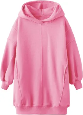 Haloumoning Girls Hoodie Dress Long Sleeve Hooded Sweatshirts Dress Cute Fall Outfits with Pockets 5-14 Years
