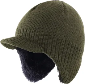 Home Prefer Toddler Boys Girls Fleece Knit Kids Hat Visor Earflaps Winter Hat