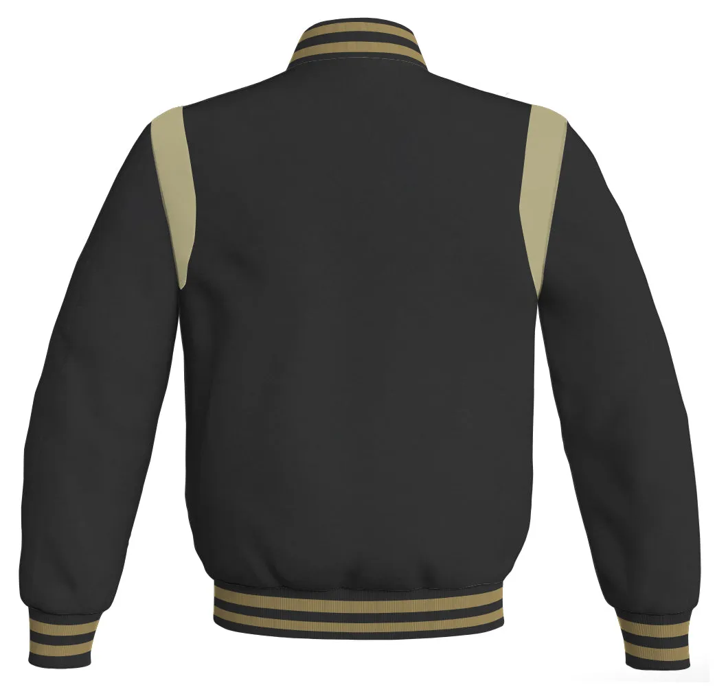 Letterman Baseball Bomber Retro Jacket Black Body Cream Leather Inserts