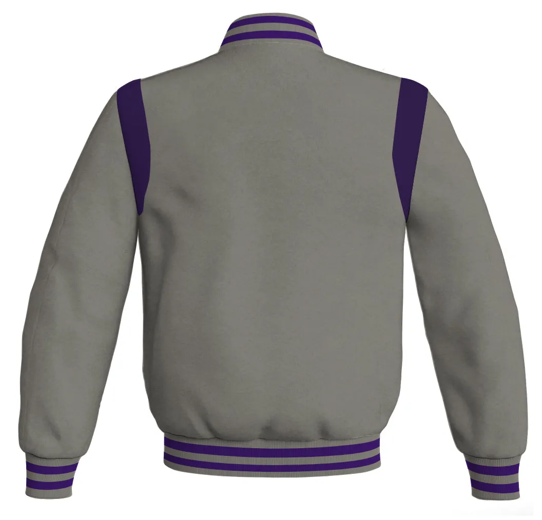 Letterman Baseball Bomber Retro Jacket Gray Body Purple Leather Inserts