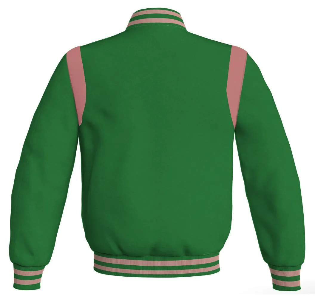 Letterman Baseball Bomber Retro Jacket Green Body Pink Leather Inserts