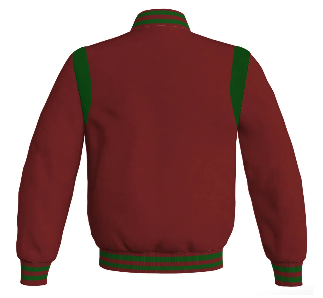 Letterman Baseball Bomber Retro Jacket Maroon Body Green Leather Inserts