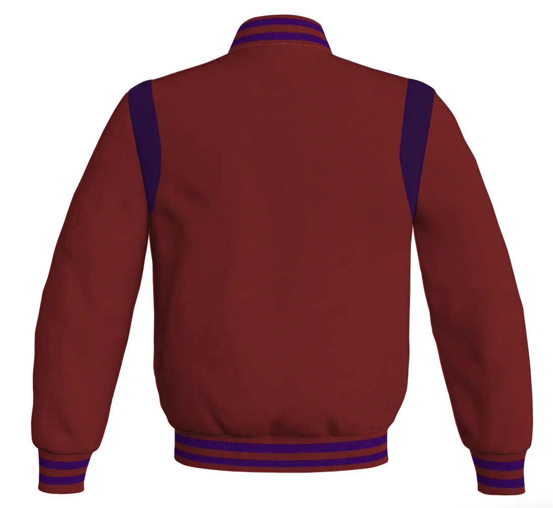 Letterman Baseball Bomber Retro Jacket Maroon Body Purple Leather Inserts