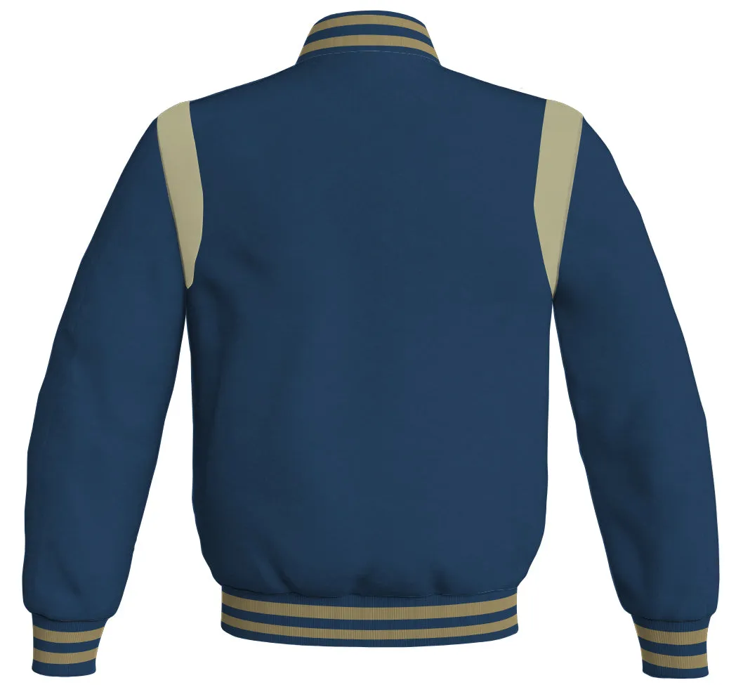 Letterman Baseball Bomber Retro Jacket Navy Blue Body Cream Leather Inserts