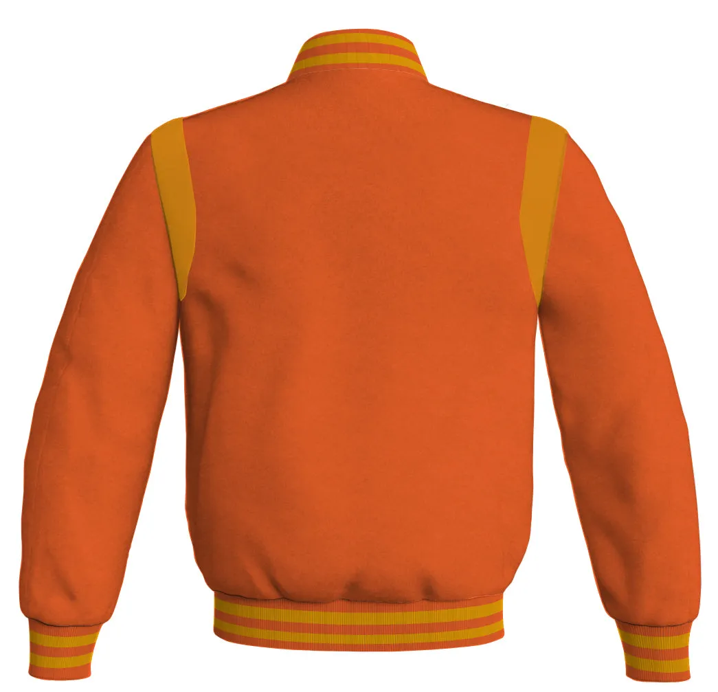 Letterman Baseball Bomber Retro Jacket Orange Body Golden Leather Inserts