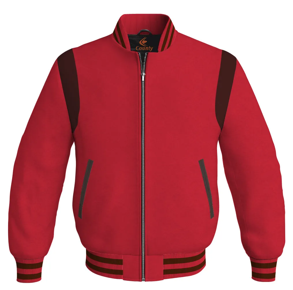Letterman Baseball Bomber Retro Jacket Red Body Brown Leather Inserts
