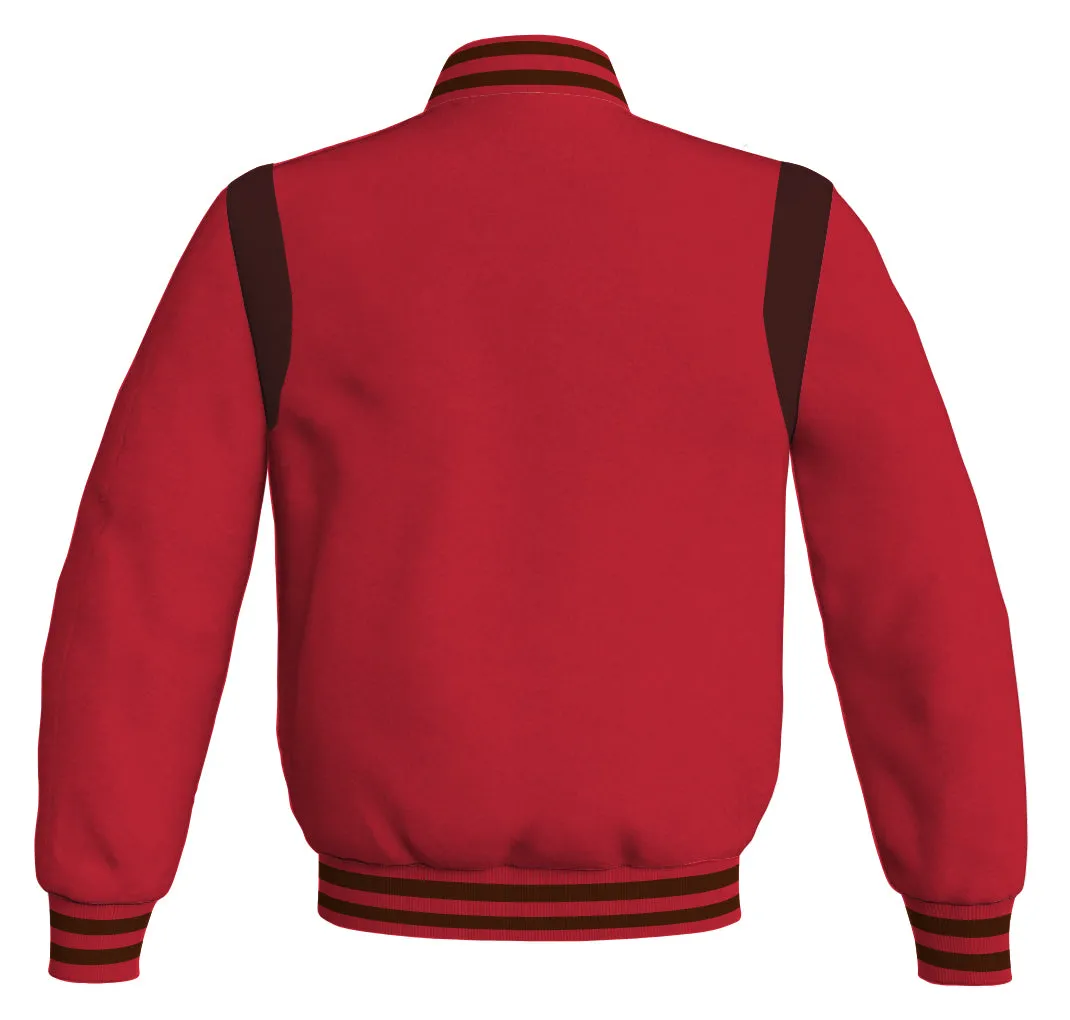 Letterman Baseball Bomber Retro Jacket Red Body Brown Leather Inserts