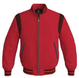 Letterman Baseball Bomber Retro Jacket Red Body Brown Leather Inserts