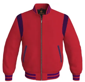 Letterman Baseball Bomber Retro Jacket Red Body Purple Leather Inserts