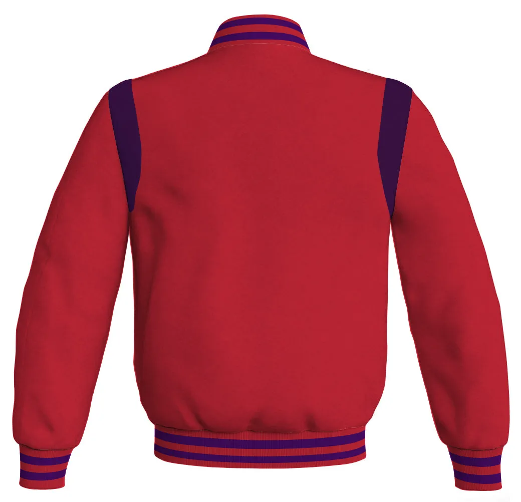 Letterman Baseball Bomber Retro Jacket Red Body Purple Leather Inserts