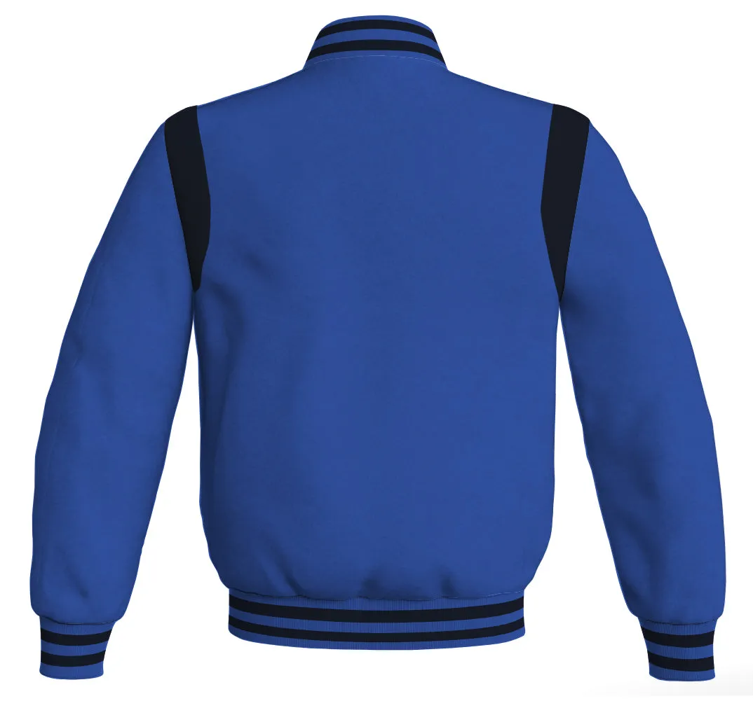 Letterman Baseball Bomber Retro Jacket Royal Blue Body Black Leather Inserts
