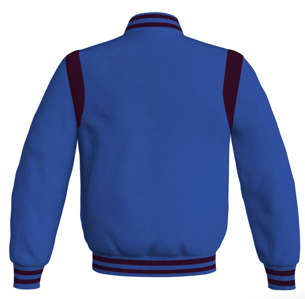 Letterman Baseball Bomber Retro Jacket Royal Blue Body Maroon Leather Inserts