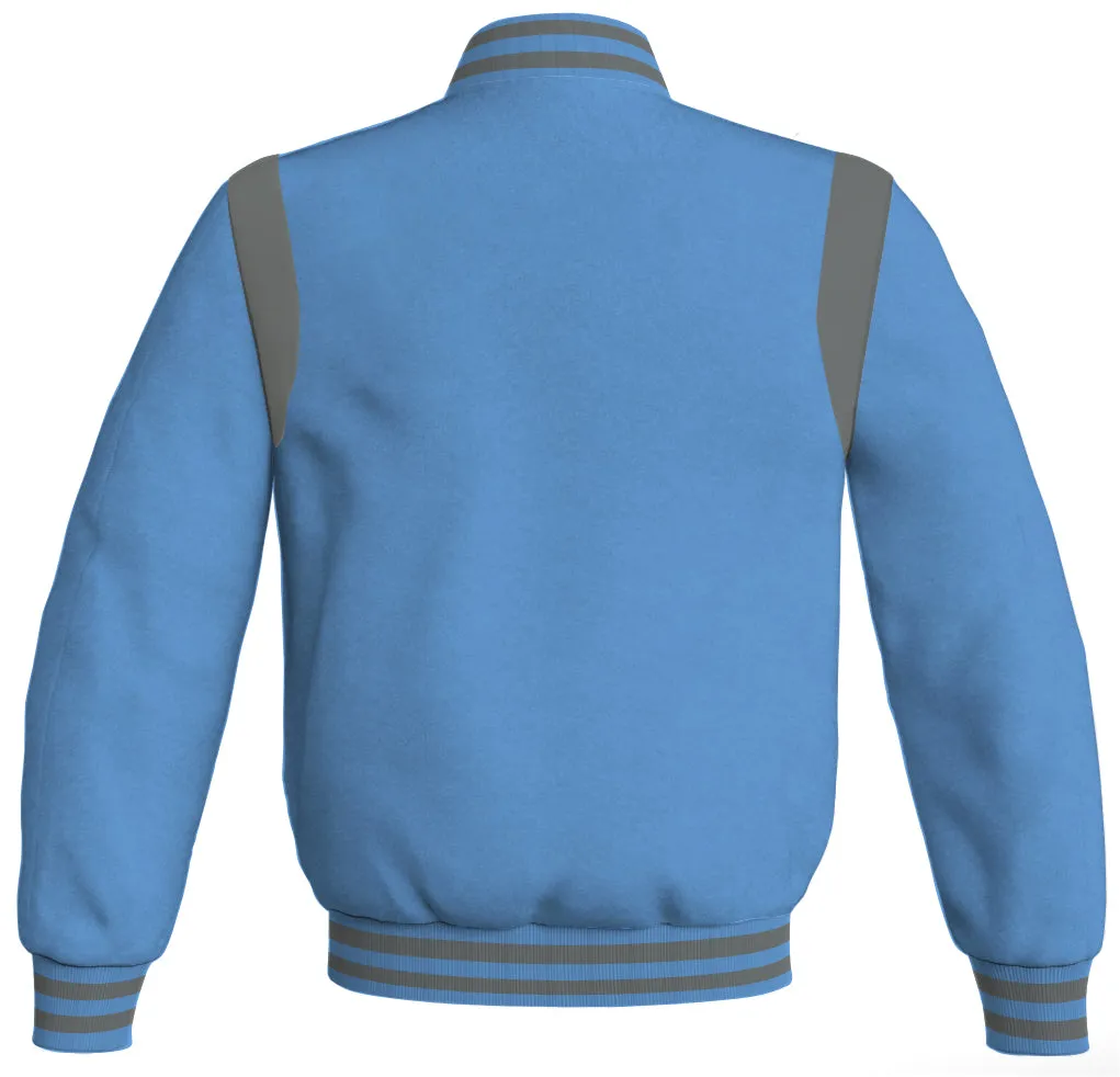 Letterman Baseball Bomber Retro Jacket Sky Blue Body Gray Leather Inserts